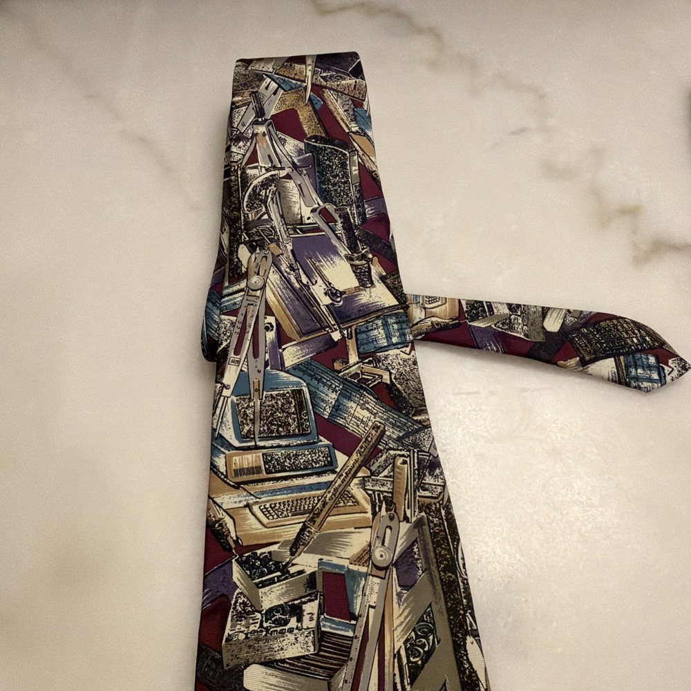 Vintage Rohde Royce Men's Novelty Necktie Computer Science Engineer Architect - Picture 2 of 6